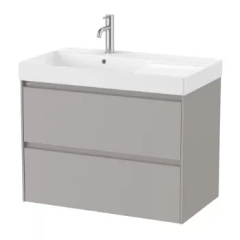 Set PROMO mobilier baza si lavoar cu polita stanga Roca Ona Unik 2 sertare 80x46 cm gri mat imagine