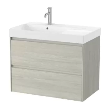 Set PROMO mobilier baza si lavoar cu polita stanga Roca Ona Unik 2 sertare 80x46 cm stejar deschis imagine