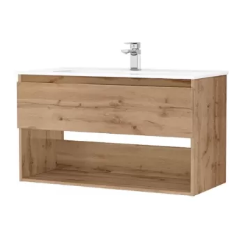 Set PROMO mobilier baza si lavoar Gala Daily 100x46 cm 1 sertar stejar rustic imagine
