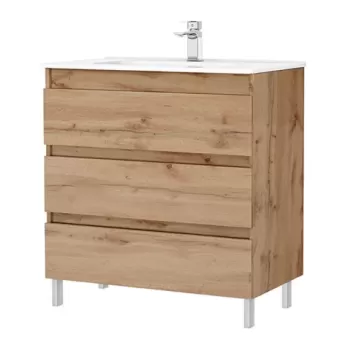 Set PROMO mobilier baza si lavoar Gala Daily 80x46 cm 3 sertare stejar rustic imagine