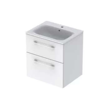 Set PROMO mobilier baza suspendat si lavoar Geberit Selnova Square doua usi alb lucios 55x50xH65 cm imagine