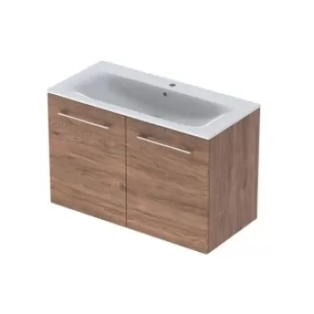 Set PROMO mobilier baza suspendat si lavoar Geberit Selnova Square doua usi maro 100x50xH65 cm imagine