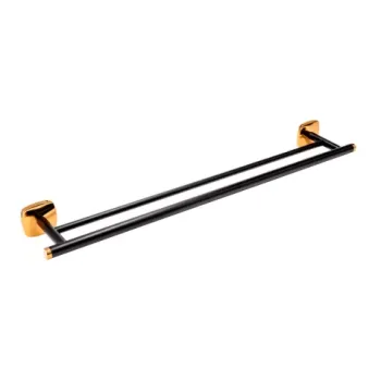 Suport prosop dublu FDesign Merida negru-rose gold 60 cm imagine