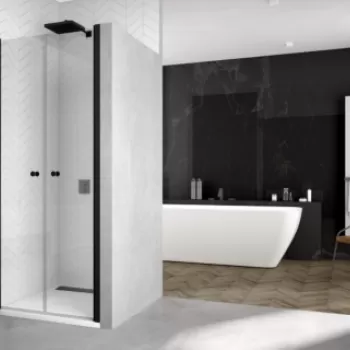 Usa de nisa batanta din 2 piese SanSwiss Solino SOL2, 100 x H200 cm, profil negru mat imagine