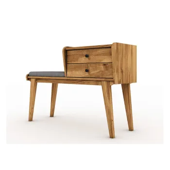 Banca cu sertare din lemn de stejar cu sezut gri deschis Retro - The Beds imagine