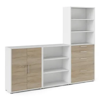 Biblioteca modulara alba/cu aspect de lemn de stejar 268x222 cm Prima - Tvilum imagine