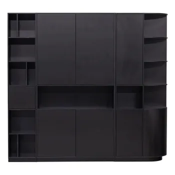 Biblioteca modulara neagra din lemn masiv de pin 228x210 cm Finca - WOOOD imagine