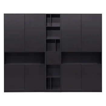 Biblioteca modulara neagra din lemn masiv de pin 260x210 cm Finca - WOOOD imagine