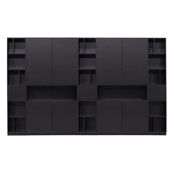 Biblioteca modulara neagra din lemn masiv de pin 340x210 cm Finca - WOOOD imagine