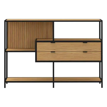 Biblioteca neagra/in culoare naturala cu aspect de lemn de stejar 114x78x35 cm Seaford - Actona imagine