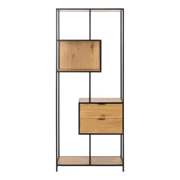 Biblioteca neagra/in culoare naturala cu aspect de lemn de stejar 77x185x35 cm Seaford - Actona imagine