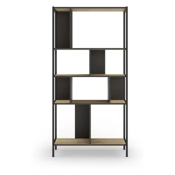 Biblioteca neagra/in culoare naturala cu aspect de lemn de stejar 88x175 cm Alabama - Marckeric imagine