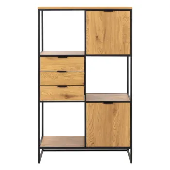 Biblioteca neagra in decor de stejar 85x141 cm Swindon - Actona imagine