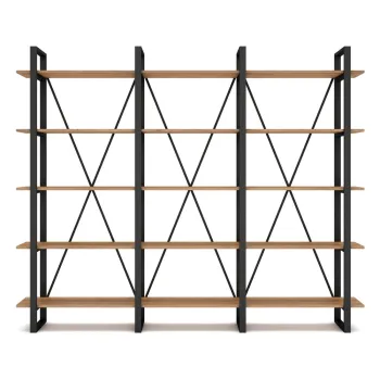 Biblioteca negru/natural cu aspect de lemn de stejar 218x180 cm Aviva - Marckeric imagine