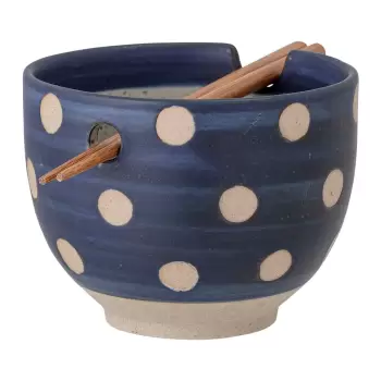 Bol din gresie ceramica si betisoare Bloomingville Masami, o 13 cm, albastru imagine