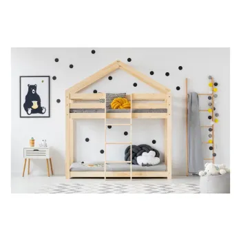 Cadru pat supraetajat din lemn de pin, in forma de casuta Adeko Mila DMP, 80 x 160 cm imagine