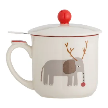 Cana alba cu filtru din gresie 300 ml cu model de Craciun Valentin - Bloomingville imagine