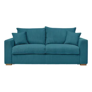 Canapea albastra extensibila cu tapiterie din catifea reiata 225 cm Augustin - Bobochic Paris imagine