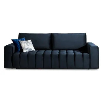 Canapea albastru-inchis extensibila/cu spatiu de depozitare cu tapiterie din catifea 247 cm Lazaro - ELTAP imagine