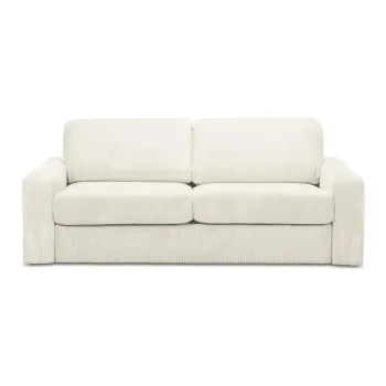 Canapea bej extensibila cu tapiterie din catifea reiata 195 cm Nona - Makamii imagine