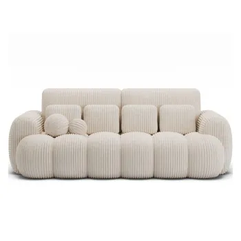 Canapea bej extensibila cu tapiterie din catifea reiata 256 cm Cotonn - ELTAP imagine