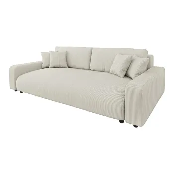 Canapea crem extensibila/cu spatiu de depozitare cu tapiterie din catifea reiata 234 cm Sara - Ropez imagine