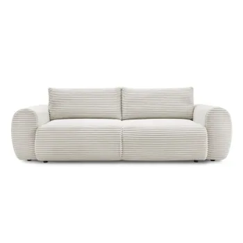 Canapea crem extensibila cu tapiterie din catifea reiata 257 cm Lucien - Bobochic Paris imagine