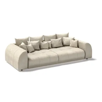 Canapea crem extensibila cu tapiterie din catifea reiata 310 cm Vanessa - Ropez imagine