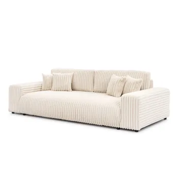 Canapea crem extensibilAf/cu spaE>iu de depozitare cu tapiE>erie din catifea reiatA260 cm Justin aEURRopez imagine