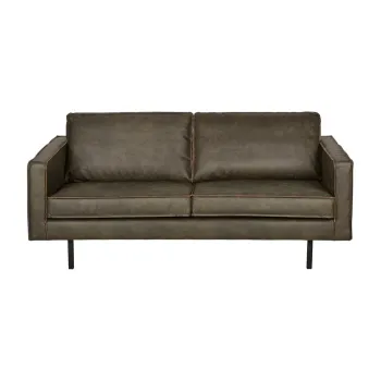 Canapea cu husa din piele reciclata BePureHome Rodeo, verde inchis, 190 cm imagine