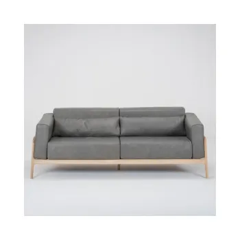 Canapea din piele bovina cu structura din lemn masiv de stejar Gazzda Fawn, 210 cm, gri inchis imagine