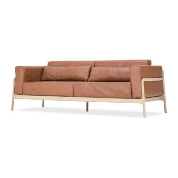 Canapea din piele bovina cu structura din lemn masiv de stejar Gazzda Fawn, 210 cm, maro cognac imagine