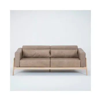 Canapea din piele bovina cu structura din lemn masiv de stejar Gazzda Fawn, 210 cm, maro deschis imagine