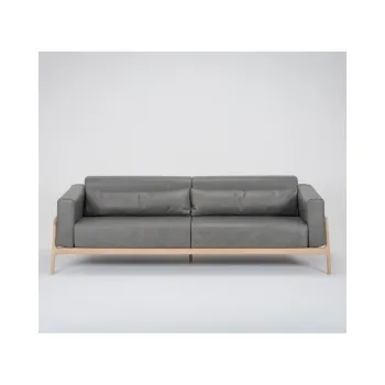 Canapea din piele bovina cu structura din lemn masiv de stejar Gazzda Fawn, 240 cm, gri inchis imagine