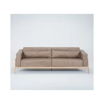 Canapea din piele bovina cu structura din lemn masiv de stejar Gazzda Fawn, 240 cm, maro deschis imagine