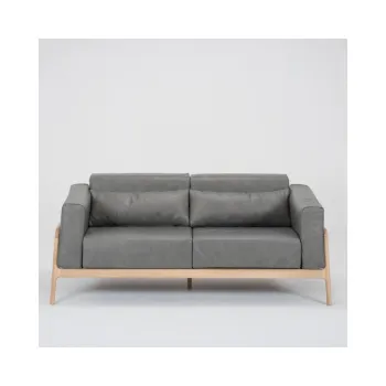 Canapea din piele bovina cu structura din lemn masiv de stejar Gazzda Fawn, gri inchis imagine