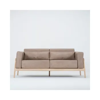 Canapea din piele bovina cu structura din lemn masiv de stejar Gazzda Fawn, maro deschis imagine