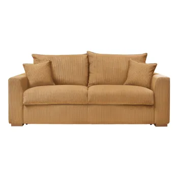 Canapea galben-mustar extensibila cu tapiterie din catifea reiata 225 cm Augustin - Bobochic Paris imagine