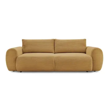 Canapea galben-mustar extensibila cu tapiterie din catifea reiata 257 cm Lucien - Bobochic Paris imagine