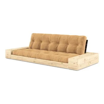 Canapea galben-mustar-maro deschis extensibila cu tapiterie din catifea reiata 244 cm Base - Karup Design imagine