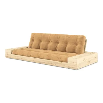 Canapea galben-mustar-maro deschis extensibila cu tapiterie din catifea reiata 244 cm Base - Karup Design imagine