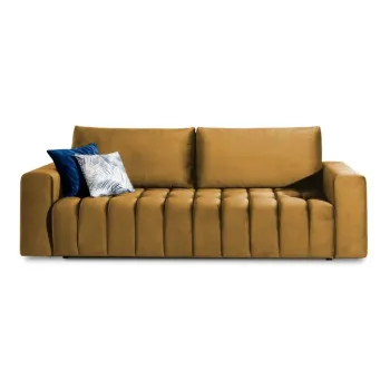 Canapea galbena extensibila/cu spatiu de depozitare cu tapiterie din catifea 247 cm Lazaro - ELTAP imagine