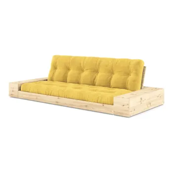 Canapea galbena extensibila cu tapiterie din catifea reiata 244 cm Base - Karup Design imagine