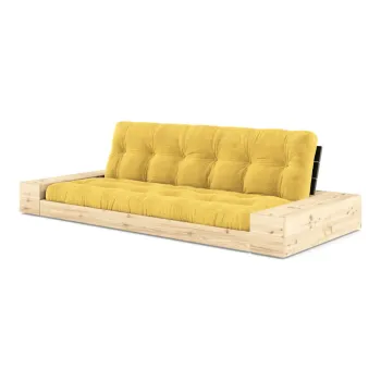 Canapea galbena extensibila cu tapiterie din catifea reiata 244 cm Base - Karup Design imagine