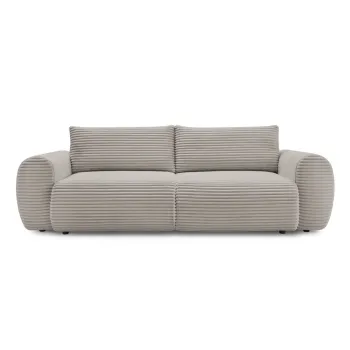 Canapea gri deschis/bej extensibila cu tapiterie din catifea reiata 257 cm Lucien - Bobochic Paris imagine