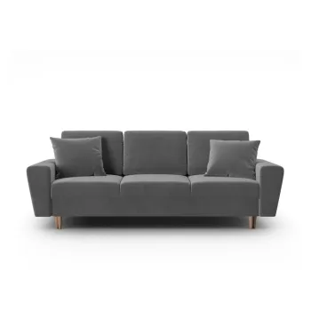 Canapea gri deschis extensibila, cu spatiu de depozitare cu tapiterie din catifea 235 cm Kyoto - Cosmopolitan Design imagine