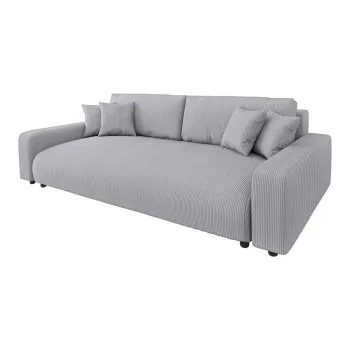 Canapea gri deschis extensibila/cu spatiu de depozitare cu tapiterie din catifea reiata 234 cm Sara - Ropez imagine