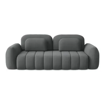 Canapea gri inchis extensibila/cu spatiu de depozitare cu tapiterie din tesatura boucle 266 cm Pele - Makamii imagine