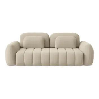 Canapea maro deschis extensibila/cu spatiu de depozitare cu tapiterie din tesatura boucle 266 cm Pele - Makamii imagine