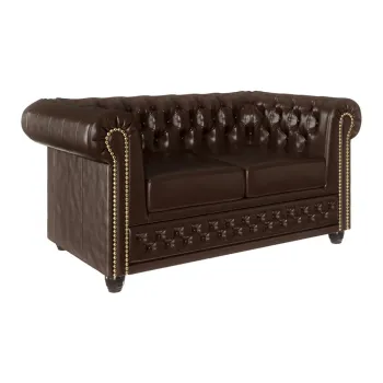 Canapea maro inchis cu tapiterie din imitatie de piele 148 cm York - Ropez imagine